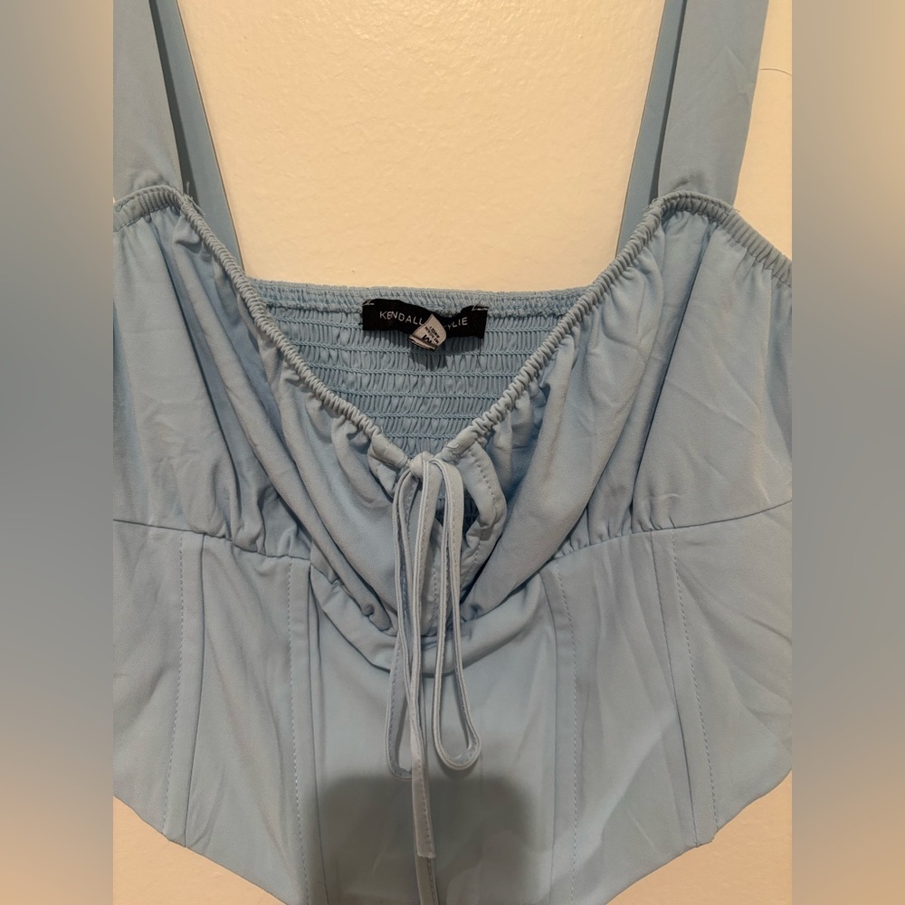 Kendall & Kylie Blue Sleeveless Crop Top with Tie Front - Picture 3 of 4